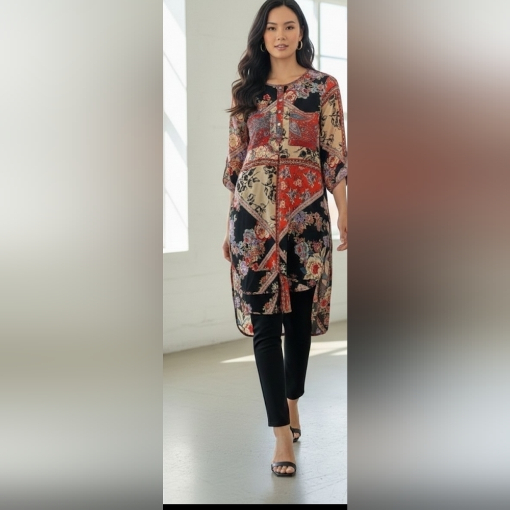Fig and Flower Woman's  Floral Hight Low Tunic Top